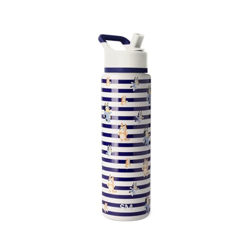 Simple Modern Summit Water Bottle with Straw Lid | Bluey 30oz Leak Proof Stainless Steel Insulated Cup | Gifts for Her Him | Bluey Stripes