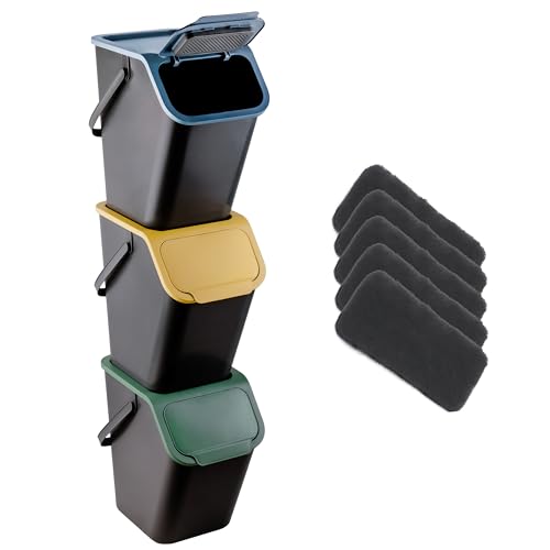 Gardissimo Stack - 3er-Set Stapelbare Mülleimer Je 25 Liter, Für Einfache Mülltrennung In Der Küche