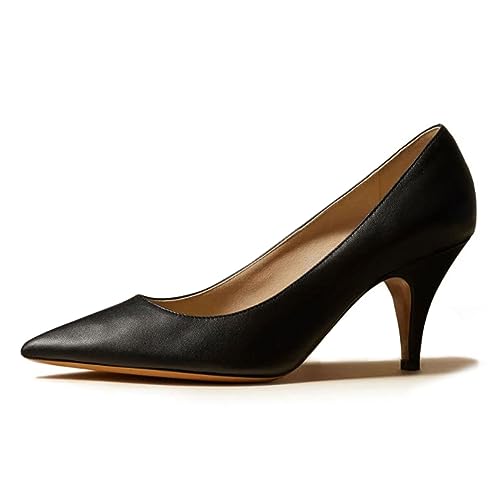 miss left Women Classic Closed Pointed Toe Pumps Slip On Solid Low Cone Heels Versatile Dressy Office Party Date Shoes Size 4-16 US