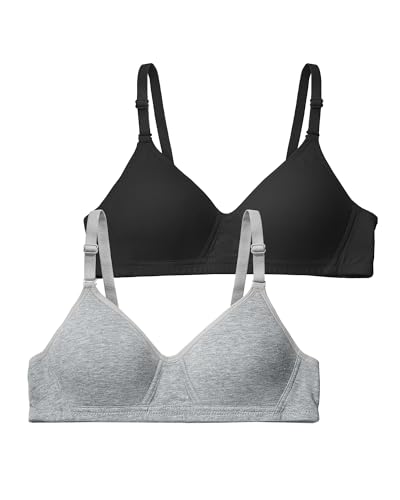 SALIA GIRL Soft Teen Bras for Girls 10-12 Lightly Padded Cotton Girl Training Bras Breathable Wireless Comfort Black/Grey 32