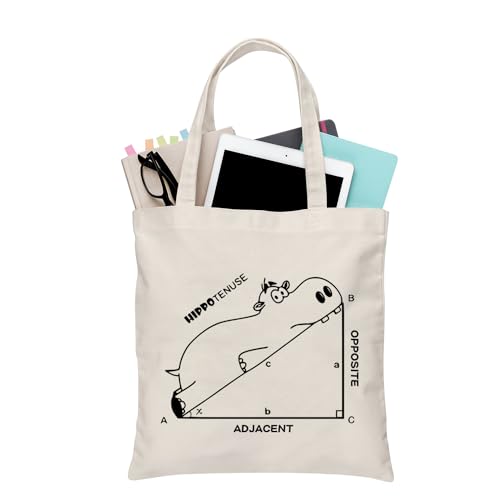 Bolso tipo tote de lienzo con diseño de hipopótamo, regalo para amantes de los hipopótamos y de las matemáticas miniatura 1