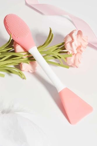 Çift Uçlu Maske Sürme Aparatı ve Cilt Temizleme Fırçası, Toz Pembe