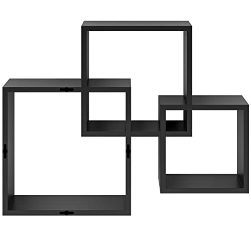 Ballucci Modern Interlocking Cube Floating Shelves, Wall Mount Wood Square Shelves For Living Room, Bedroom, Bathroom, Easy To Install Wall Decor Box Shelves, Black #TOP7