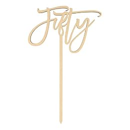 Andaz Press Fifty Scripted Cake Topper, Anniversary Rustic Chic Wood Cake Topper for Wedding Anniversary, 50th Birthday Party, Calligraphy Laser Cut Cake Topper Decorations for Cake
