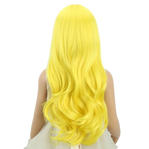 Image of Child Light Yellow Wig Girls Long Yellow Wavy Curly Wig Long Middle Part Wigs for Kids Heat Resistant Synthetic Wigs with Cap