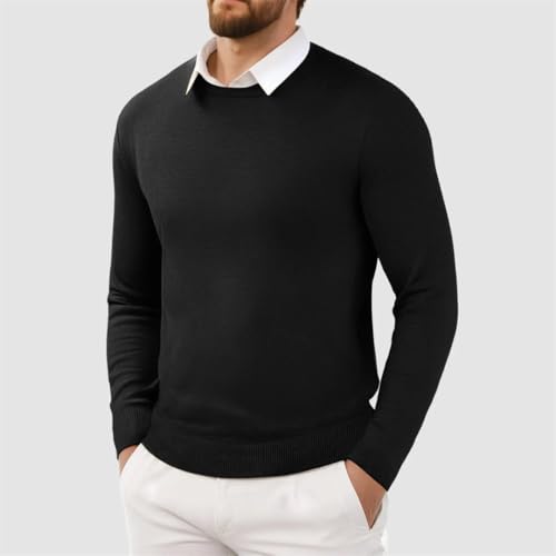 Men Crew Neck Sweater Solid Color Casual Long Sleeve Sweater Pullover Outdoor Casual Top2
