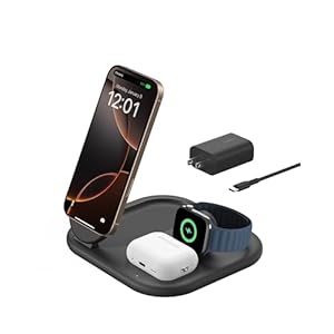 Belkin 3-in-1 MagSafe-Compatible iPhone Charger – Foldable Magnetic Qi2 Certified, MagSafe Charging Station for Phone, Apple Watch, AirPods – Wireless for Multiple Devices