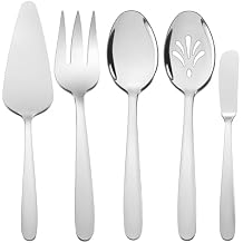 HaWare 5-Piece Silverware Serving Utensils, Stainless Steel Spoon Fork, Mirror Polished and Dishwasher Safe