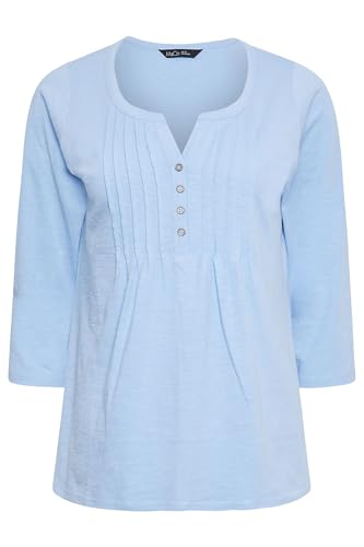 M&Co Womens Light Blue Cotton Henley Top - Women's