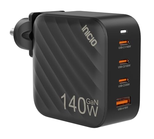 Image of INICIO 140W USB C 4 Port GaN Charger, 3 Type C + 1 USB A, PD3.1 PPS Fast Charging Power Adapter for MacBook Pro Air M5 Dell XPS 15 /13 iPad Pro iPhone 17 16 15 Galaxy S26 S25 S24 Ultra Pixel 10 9 etc