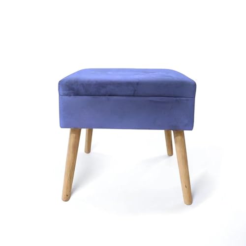 VEA SRL Pouf contenitore velluto WONDER Blu 45 * 35 * 35 cm, Pouf sgabello contenitore e pouf poggiapiedi divano, Pouf camera da letto e soggiorno 4 gambe in legno(TOW 57167)
