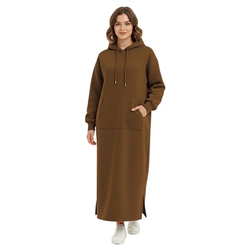 Robe longue à capuche femme pull modeste oversize chaud hiver décontracté