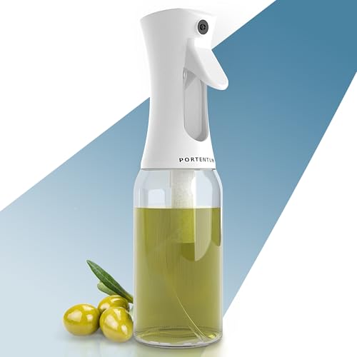 PORTENTUM Pulverizador aceite spray de 300 ml, apto para freidora de aire y multiusos, spray aceite de cocina antigoteo, aceitera con dispensador, accesorios freidora sin aceite (Blanco)
