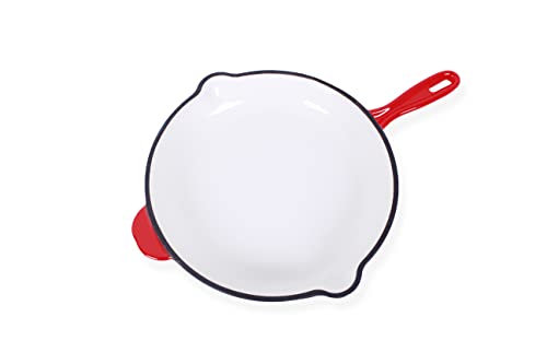 ECHTWERK Cast Iron Frying Pan with Enamel Coating, Oven Pan with Two Handles and Spout, Suitable for Ovens, Grills, BBQ and Induction Hobs, Diameter 26.5 cm, Red - Image 2