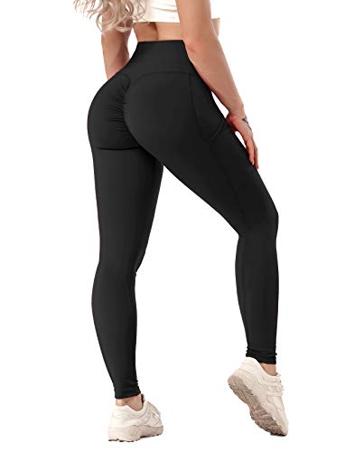 SEASUM Women Scrunch Butt Leggings High Waisted Ruched Yoga Pants Workout Butt Lifting S