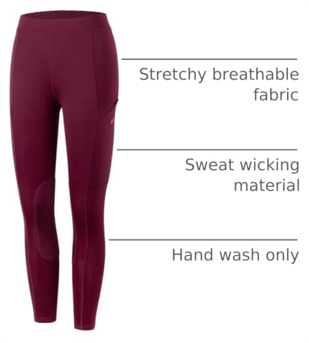 Image of Willit Girls Horse Riding Pants Tights Kids Equestrian Breeches Knee-Patch Youth Schooling Tights Zipper Pockets