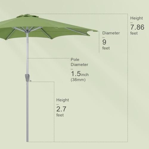 Tempera Patio Umbrellas Arc Edge Outdoor Table Market Umbrellas with Crank & Pust Button Tilt|Auto-Tilt, 8 Steel Ribs, High Color-Fastness Canopy (Green With Forest) by Tempera - Used condition - Image 5