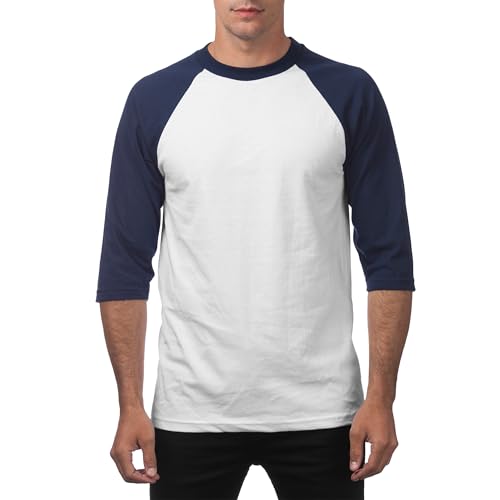 Pro Club Men's 3/4 Sleeve Crew Neck Baseball T-Shirt, White/Navy, 3X-Large