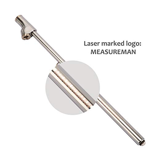 Image of MEASUREMAN Heavy Duty Dual Head Truck Tire Gauge, Solid Brass Body, Aluminum Slide, with Hook, Range 10-150psi