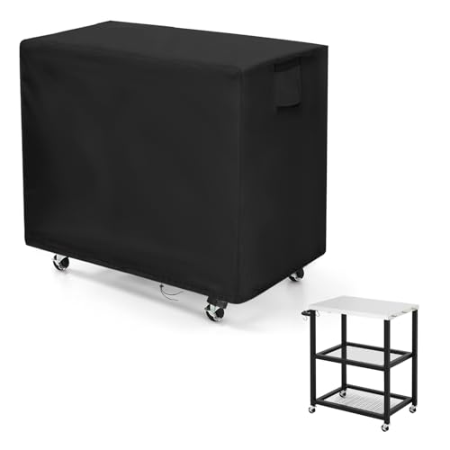 Flymer Outdoor Pizza Oven Table Cover Waterproof, 83 x 63 x 90 cm 420D Heavy Duty Barbecue Cart Cover with Air Vents, Garden Prep Table Covers for Outdoor Kitchen, Dining Carts, Black