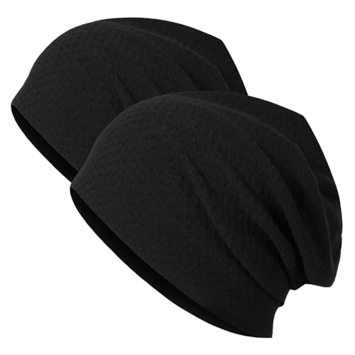 MACOGEAR 2 Pack Slouchy Beanie for Men Women Lightweight Stacked Hat Skull Cap Chemo Cap Night Sleeping Hat for All Seasons