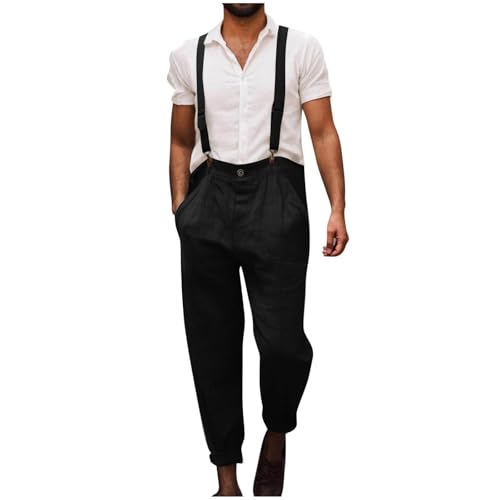 Linen Cargo Jumpsuits for Mens Medieval Overall Peasant Straight Long Leg Steampunk Fall Summer Pants 2025 Fashion Y2K