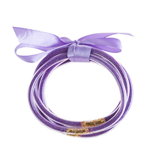 Colorful Bling Glitter Jelly Bangles Bracelets Set For Women Girls Glitter Filled Jelly Silicone Bracelets For Party Bar Costume (C Purple) #TOP25