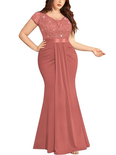 Image of MISSMAY Women's Plus Size Bridesmaid Formal Dresses V Neck Sequin Lace Mermaid Wedding Evening Gowns Dresses