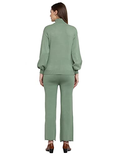 Image of Mafadeny Women Green Solid Turtle Neck Viscose Sweater