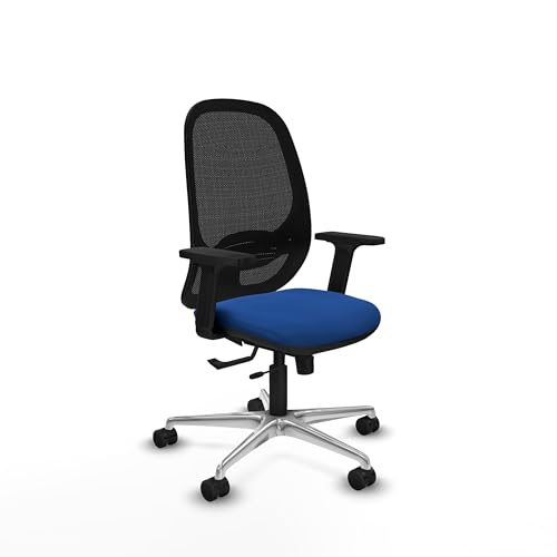 Piqueras y Crespo   Silla Escritorio Calidad Precio Cilanco con Brazos 2D, Apoyo Lumbar Regulable en Altura. Equipado con Sincro/Traslack y Espuma de Corte. Negro/Azul