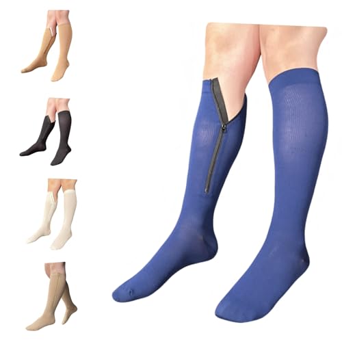 Image of 8-15 mmHg Compression Grade 0 Calf Inside Leg Zipper Closed Toe Socks (Navy, Large-X-Large)