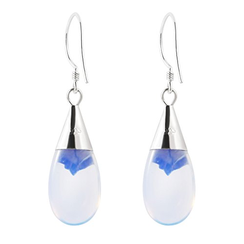 AeraVida Vintage Inspired Classic Elegance Teardrop Shaped Reconstructed Moonstone and Black Onyx Accents in .925 Sterling Silver Fishhook Dangle Earrings3