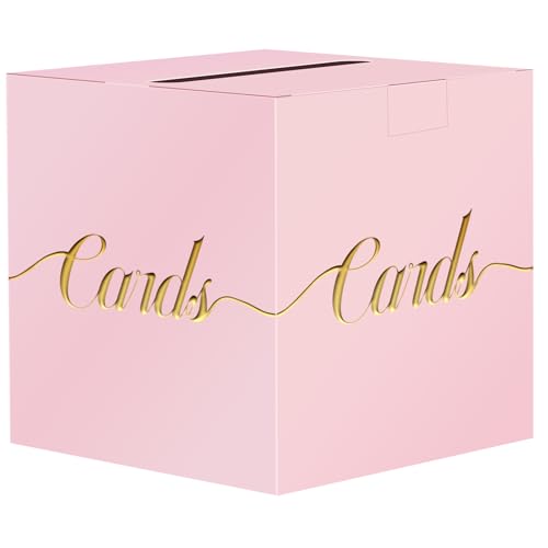 Image of Light Pink Card Box for Party, Box for Cards with Gold Foil Embossed Design 9 x 9 x 9 Inch Card Box for Wedding Reception Birthday Bridal Baby Shower Raffle