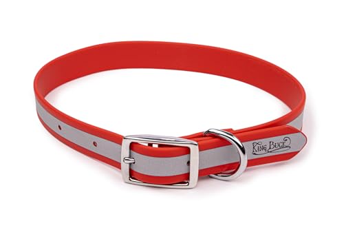 King Buck Waterproof Soft-Touch Reflective Dog Collar with D Ring, Red, M
