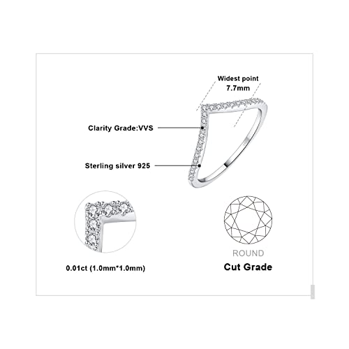 JewelryPalace V Shape Round Cut Cubic Zirconia Wedding Band for Women, 14K White Yellow Rose Gold 925 Sterling Silver Promise Ring for Her, Simulated Diamond Anniversary Stackable Rings2