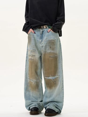 GUOYUXIAO Men's Jeans Retro Denim Pants Distressed High-Street Trouser for Men4