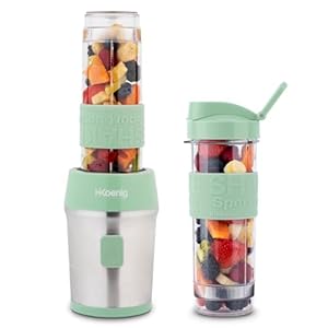 H.Koenig Mini Blender/Smoothie Maker Compact SMOO18, 570 ml, BPA-vrij, 300W, 2 flessen met reisdeksel, 4 roestvrijstalen messen, Pastelgroen