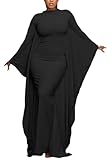 Luotasia Women's Sexy Bodycon Long Dresses,Batwing Sleeve Ruched Turtleneck Formal Evening Gowns Maxi Dress Black