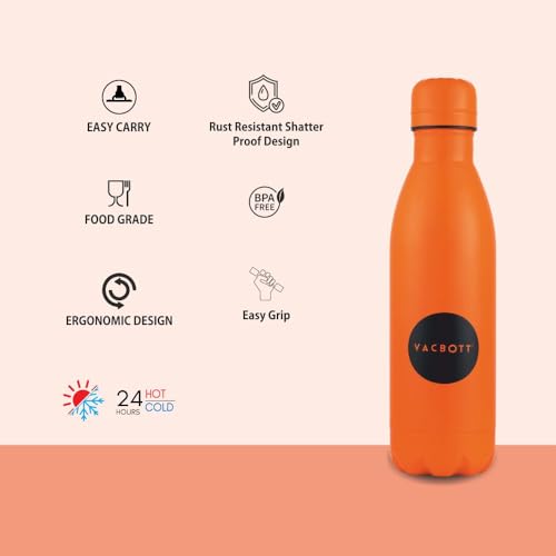 Image of CLAY CRAFT VACBOTT Stark Neon Double Walled|18 Hours Hot and 24 Hours Cold Water Bottle Vacuum Insulated Flask Bottle 500 ml Steel Bottle for Travelling|BPA-Free|BIS Certified|1Year Limited Warranty