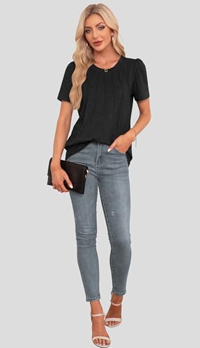 Agnes Urban Womens Tops Dressy Casual Short Sleeve Shirts Summer Loose T Shirts Trendy Tops Pleated Tunic Blouses4
