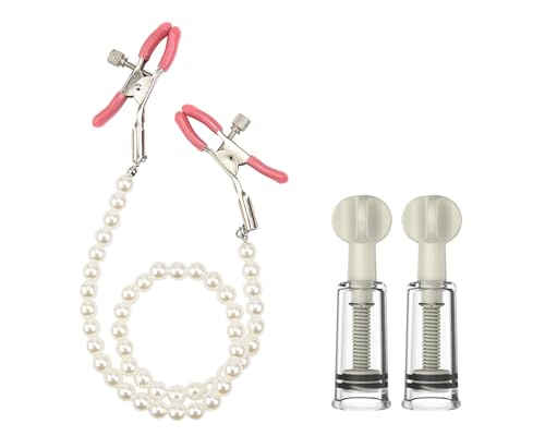 Nipple Suckers and Nipple Clips,Breast Clamps Screw Clip,Cupping Therapy Set, Stainless Steel Non Piercing Nipple Rings Decorative Clip, for Women/Men (Pearl White)