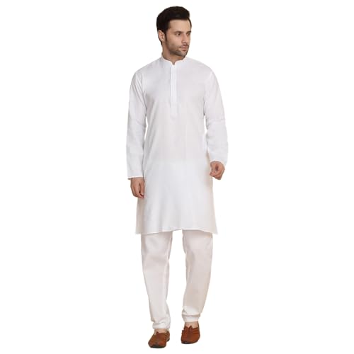 Image of KRAFT INDIA Men's Cotton Solid Kurta With Drawstring Pyjama Set