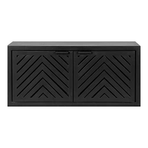 Image of Kate and Laurel Mezzeta Decorative 2-Door Wall Cabinet, 30 x 10 x 14, Black, Decorative Modern Storage Cabinet with Doors