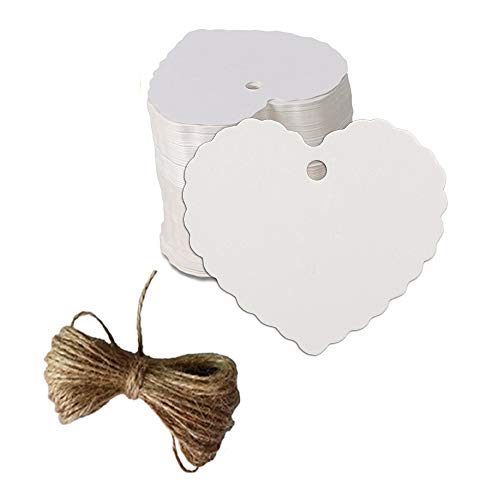 200 st Perzik Hartvorm Kraft Papier Tags, CRIVERS Gift Tags/Hang Tags met Gratis Natuurlijke Jute Twine voor Kerstmis Bruiloft Thanksgiving Verjaardag Vakantie Party Favors Kleur: wit