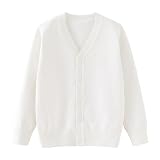 [Rolanko] スクールカーディガン キッズ 子供服 ニット セーター 男女兼用 無地 羽織 防寒 普段着 制服 ホワイト 140