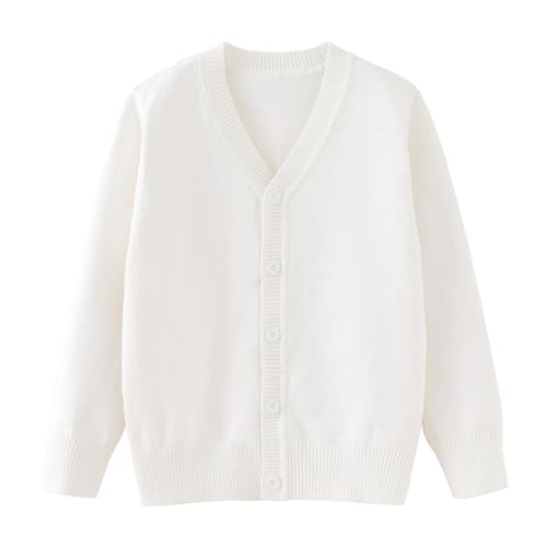 [Rolanko] スクールカーディガン キッズ 子供服 ニット セーター 男女兼用 無地 羽織 防寒 普段着 制服 ホワイト 130