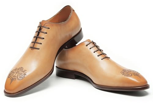 Santimon Men's Genuine Leather Oxfords Formal Dress Shoes- Handmade Pointed Toe Lace Up Suit Shoes with Vintage Floral Engraving for Business Prom Wedding4