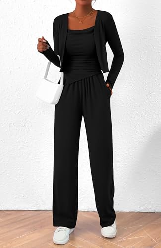 BTFBM Women's Fall Lounge Sets 3 Piece Outfit Tracksuits Casual Long Sleeve Tops High Waisted Sweatpants Set3