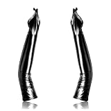 Huralona Super Long Metalic Satin Gloves Faux Leather Sexy Wet Look Elbow Length Long Gloves (Fingerless-Black)