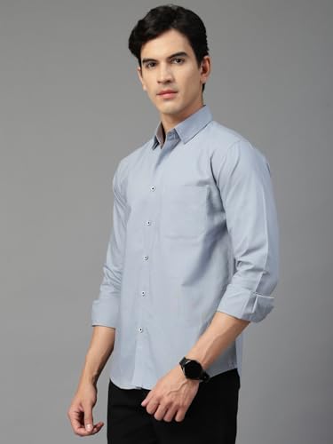Image of Majestic Man Solid Cotton Casual Shirt - Slim Fit, Full Sleeves, Premium Button Closure